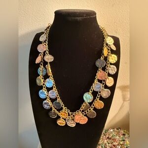 Kenneth Jay Lane Vintage 1990s 36” Mixed Metal Disc Necklace